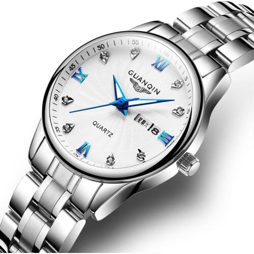 GUANQIN GS19127 Fashion Couple Watch Stainless Steel Women lovers Luxury Clock Ladies Quartz Wrist Watch