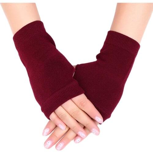Unisex Cotton Knitted Fingerless Gloves Solid Color Stretchy Thumb Hole Mittens Y1QD