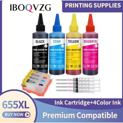 IBOQVZG for hp 655 Refillable ink cartridge for HP Deskjet 3525/4615/4625/5525/6520/6525 + Dey ink bottle 4 color Universal 400M