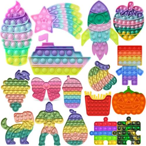 Ice Cream Bubble Toy Rainbow Fidget Antistress Toy Push Bubble Fidget Sensory Toys Kids Adult Autism Stress Reliever Squeeze Toy