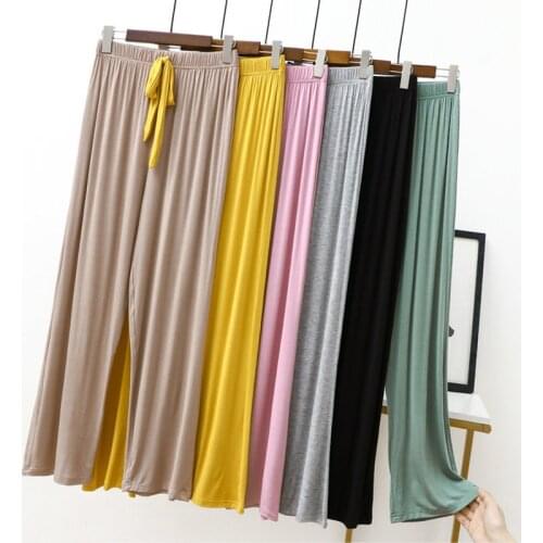 Modal Sleep Bottom Women Pajamas Soft Slip Summer Pants Drawstring High Waist Long Pant Casual Home Patchwork Loose Sleepwear