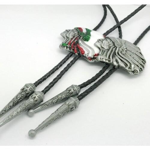 Western cowboy Bolo tie Indian brother head zinc alloy leather collar rope birthday banquet wedding gift