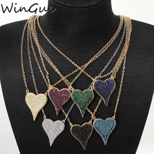 Colorful CZ Micro Pave Heart Pendant Necklace Trendy Crystal Zircon Heart Collares Mujer Fashion 2021 Jewelry