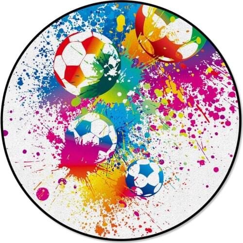 Colorful Football Paint Art Pattern Round Children Area Rug Floor Mat Living Room Bedroom Carpet Rug Coffee Table Mat