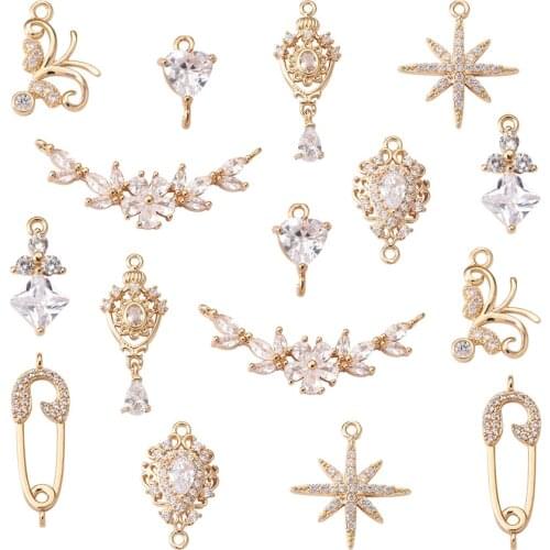 Brass Micro Pave Cubic Zirconia Pendants Heart Links Connectors Light Gold Charms For DIY Jewelry Making Necklaces Earring Decor