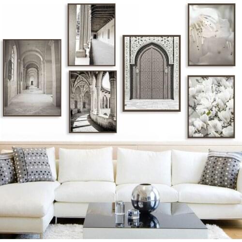 Moroccan Doors Orchid Islamic Corridor Wall Art Canvas Painting Nordic Posters And Prints Wall Pictures For Living Room Decor