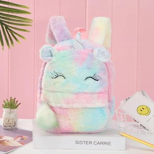 Weysfor Cute Cartoon Backpack Girl Plush Unicorn Backpacks Cute Fashion Fur Backpacks Children Schoolbag Kids Gift Book Bag