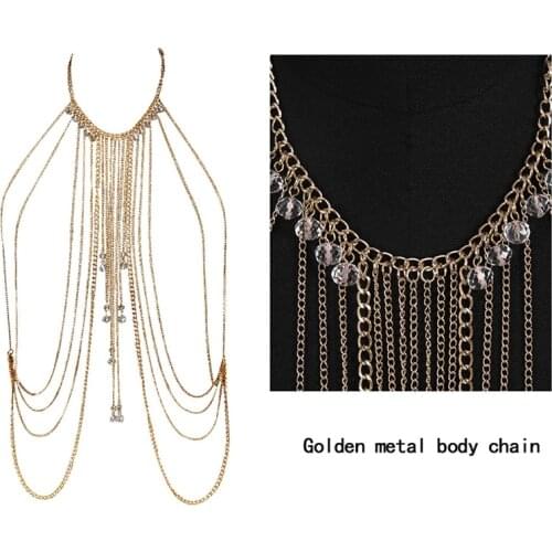 Fashion Tassel Metal Chain Necklace Jewelry Womens Harness Sexy Lingerie Bandage Clothing Sexy Holiday Party Accessories