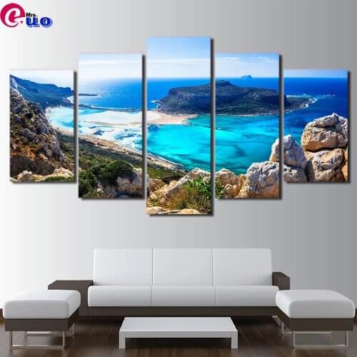 Diamond Embroidery Landscape Multi-picture Combination DIY Diamond Painting 5 Pieces Blue Sea Beach Island Seascape Picture