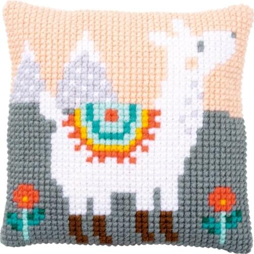 DIY Cross Stitch Cushion Cover Lovely Llama Needlepoint Kits Printed Canvas Chunky Yarn Cross-stitch Pillow Case Arts & Crafts
