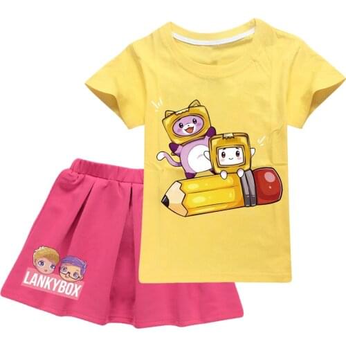 2021 Newest Summer beautiful skirt lankybox foxy and boxy t shirt suit Short Streetwear Two Piece Sets Sportswear Cute Kawaii