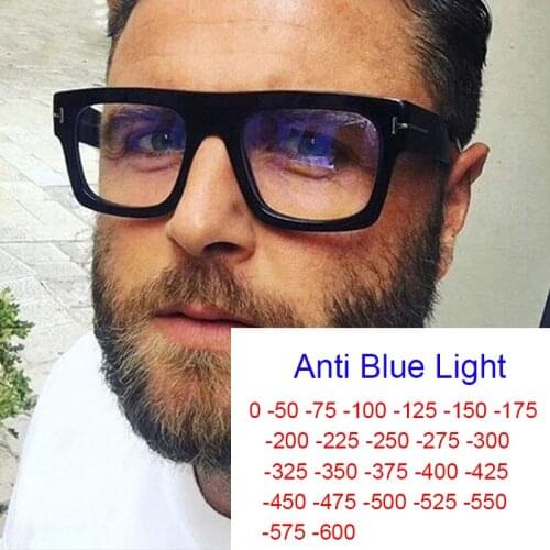 Black Finished Myopia Glasses Men Women Clear Prescription Glasses 0 TO -6 Shortsight Eyewear Brand Square Oversized Eyeglasses