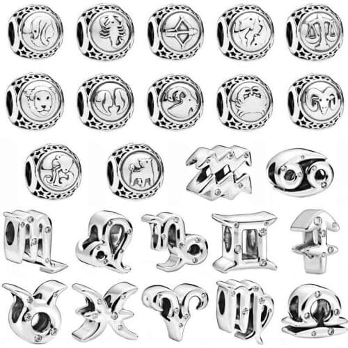 Pandora Sparkling Openwork Twelve Constellations With Crystal Charm 925 Sterling Silver Beads Fit Bracelet & Bangle DIY Jewelry