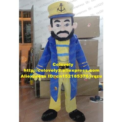 Sapiential Cuticolor Captain Shipmaster Skipper Mascot Costume Cartoon Character Mascotte Yellow Hat Big Beard ZZ266 Free Ship