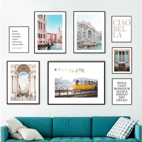 Italy City Building Photograph Canvas Painting Seascape Coastal Poster Print Wall Art Landscape Picture Modern Home Decoration