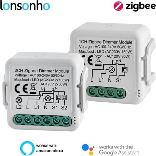 Lonsonho Tuya Zigbee Smart Dimmer Switch Module With Neutral 1 2 Gang Wireless Remote Control Compatible Alexa Google Home