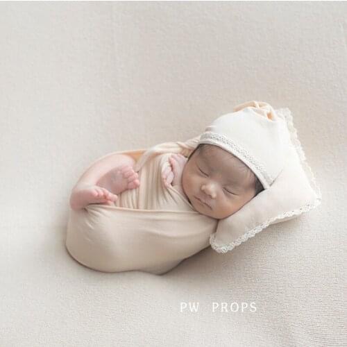 Newborn Stretch Knit Blanket Wrap Baby Sleep Hat Headband and Posing Pillow Set Photography Props