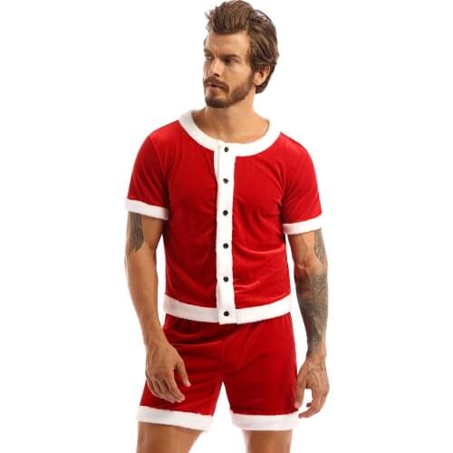 Christmas Adults Santa Claus Cosplay Costume Men Short Sleeve Clothes Male Fancy Dress Sexy Winter Christmas Party Costume