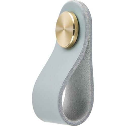 63HA Wardrobe Door Pulls Furniture Brass Drawer Knob Cowhide Handle Copper Core Pulling Brass Door Metal Head Leather Handle