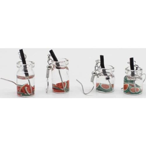 New simulation fun watermelon juice cup straw drink bottle earrings cute small fresh summer earrings earrings