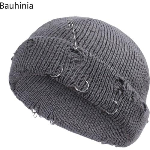 Bauhinia NEW Winter Knitted Hat With Ring Hip Hop Beanie Hat For Woman Man Outdoor Warm Solid Color Skullies Hat Bonn