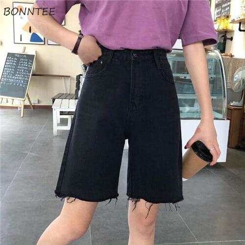 Shorts Women Summer High Waist Biker Denim Knee-length Tassel Casual Female Fit Vintage Ladies Loose Wide Leg Trousers Korean