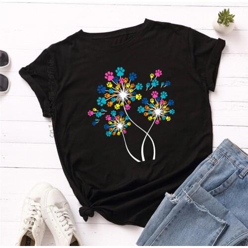 O-Neck Dandelion Print Women Shirts 100%Cotton TShirt Short Sleeve Tees Summer Plus Size T Shirt Women T-Shirt Female Top