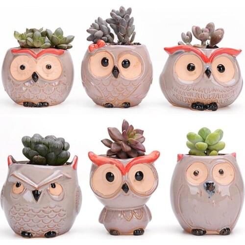 1PC Creative Supplies Decoration Ceramic Flowerpots Miniature Model Cute Owl Succulent Flower Pot Planter Desktop Decorations