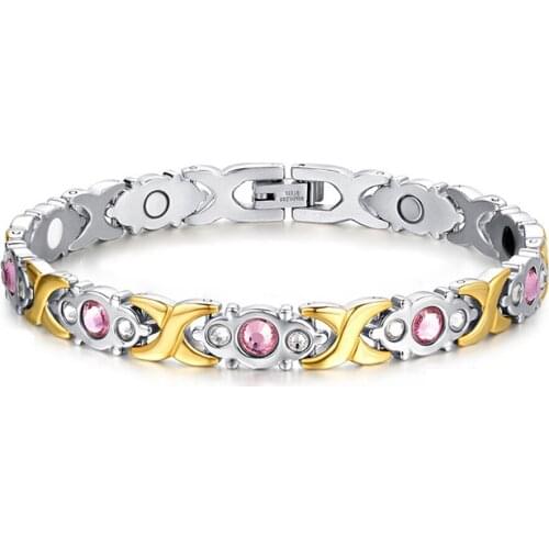 2020 Charm Germanium Health Bracelet-Stainless Steel Therapy Energy Bracelet with 4 Health Care Stones and Delicate Crystals