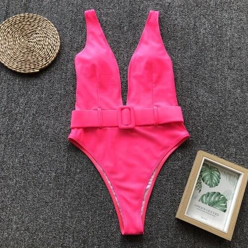 2020 Swimming Women High Cut Swimwear Solid One Piece Swimsuit Female High Waist Monokini V-Neck Sexy Bathing Suit Swim Suit