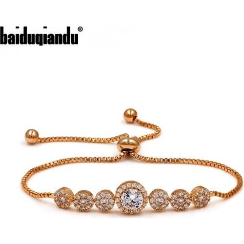 Baiduqiandu Round Halo Cubic Zirconia Crystal CZ Wedding Bridal Bracelet for Women