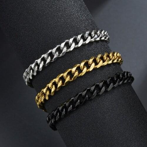 Punk Men Simple 3,5,7mm Titanium Steel Cuban Chain Male Hip Hop Personality Bracelets Fashion Trend Unisex Wrist Jewelry Gifts