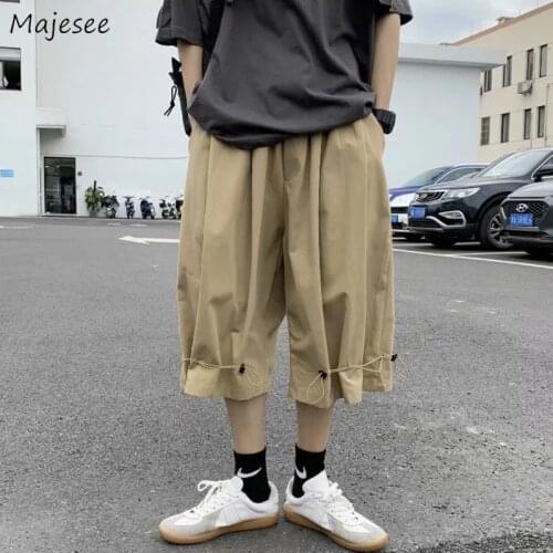 Casual Pants Men Oversize Streetwear Baggy Cargo Pant Ruched Design Hombre Calf-length Trouser Chic All-match Ins Japanese Style