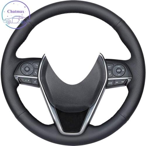 DIY For Toyota Camry 18-20 Corolla 2020 RAV4/Avalon19-21 Hand Stitch Car Steering Wheel Cover Black Genuine Leather Wrap
