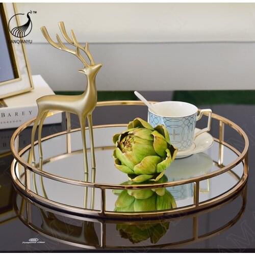 European Mirror Storage Trays Metal Frame Decorative Cosmetic Container Simplicity Desktop Organizer Home Decoration Modern