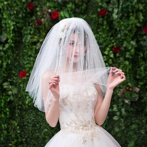 Wedding Veil Tulle Cover Face Bridal Veil 3T Bridal Veil Short Beaded Bridal Party Veils With Comb