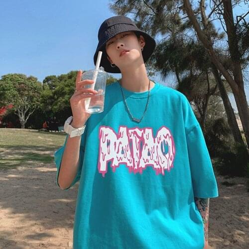 Summer Male T Shirt Loose Short Sleeve O Neck Print Fashion Harajuku Streetwear Men and Women Tee Shirts Couple Love Tees