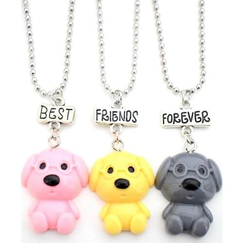 Simulation Cute Dog Animal bff Pendant Necklace Children Best Friends 3 Girls Friendship Jewelry Birthday Gift