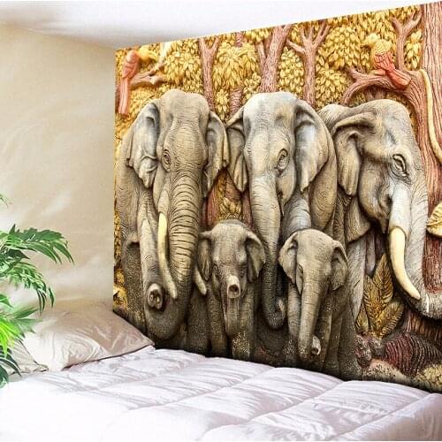 Indian Elephant Tapestry Wall Hanging Home Decor Wall Blanket Bohemian Beach Thin Blanket Yoga Shawl Mat Light Yellow Embossed