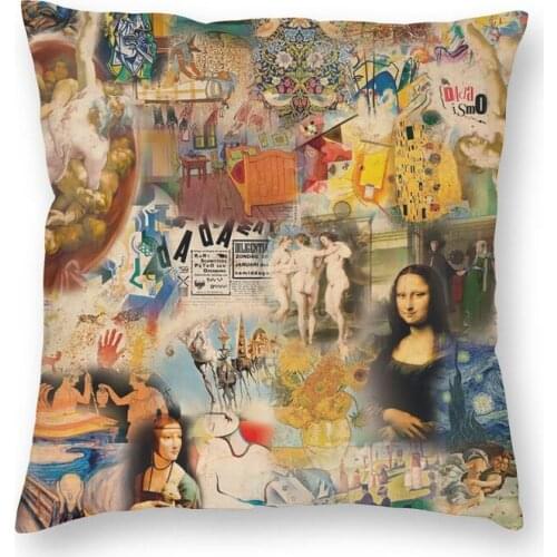Van Gogh History Of Art Square Pillow Cover Home Decorative Da Vinci Mona Lisa Picasso Painting Cushions Throw Pillow For Car