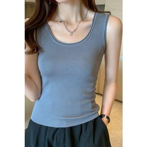 Summer Sexy O collar Solid Color Camisole Tops sleeveless Korean woman tops