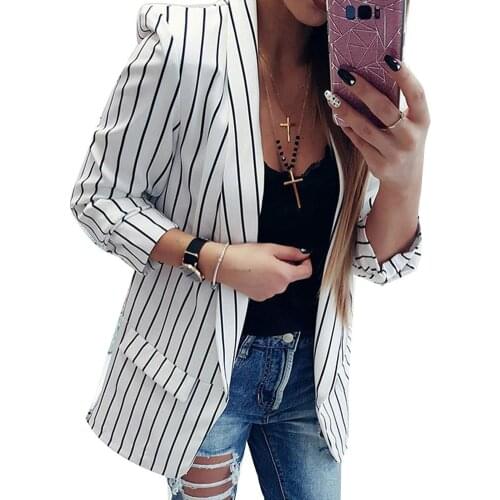 Fashion Women Coat Autumn Stripe Lapel Long Sleeve Blazers and Jackets Lady Suit Slim Female Blazer Coat