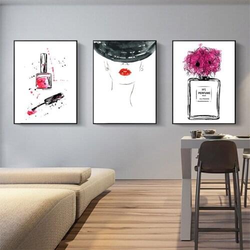 Fashion Wall Art Poster Perfume Lips Make Up Canvas Painting Abstract Girl Pictures for Modern Living Room Home Decor Unframed