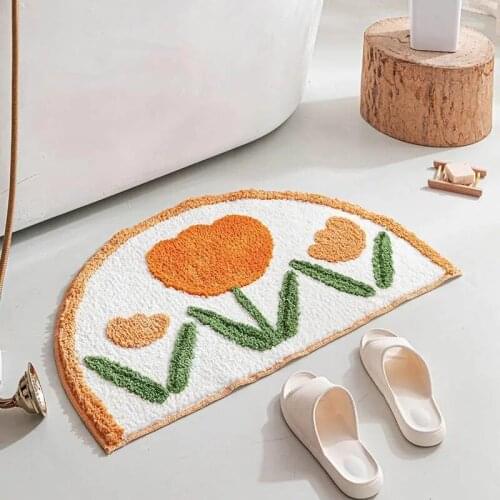 Cartoon Flower Pattern Semicircle Bathroom Rug Non-slip Absorbent Pad Kitchen Carpet On The Floor Bedroom Mat Home Decoration