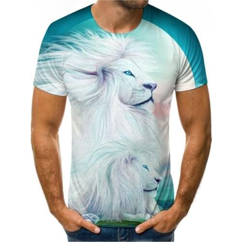 Animal shirt 3D mens short-sleeved t-shirt cool casual t-shirt mechanical fun t-shirt printing lion t-shirt big breathable