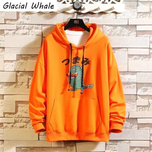 GlacialWhale Mens Hoodies Men 2021 New Dinosaur Print Sweatshirt Hip Hop Japanese Streetwear Harajuku Oversized White Hoodie Men