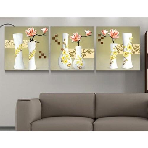 3 pieces of floral 5d diy diamond embroidery needlework cross stitch kit sticker magic diamond painting yellow Orchid in bottle