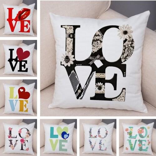 Nordic Style Love Heart Letter Pillowcase Decor Flower Printed Pillow Case for Home Car Sofa Soft Plush Cushion Cover 45x45cm