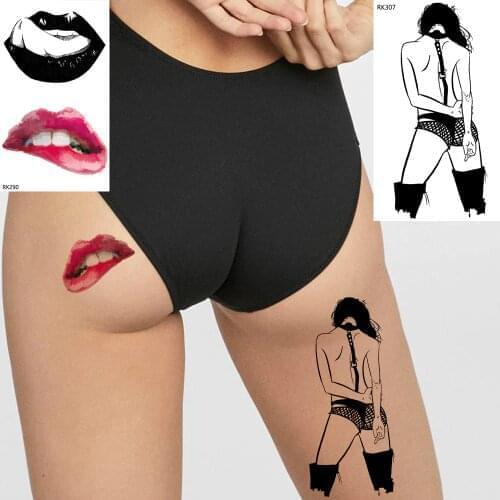 OMMGO Sexy Lips Summer Style Naked Girl Mouth Temporary Tattoo Sticker Body Art Arm Fake Tatoo DIY Fashion Custom Tatto Cartoon