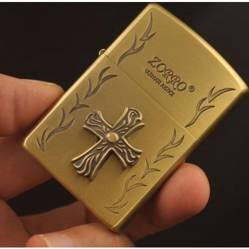 Original Zorro Kerosene Windproof Lighter Nostalgic Creative Smoking Gift Pure Copper Gasoline Oil Cotton Machine High Quality
